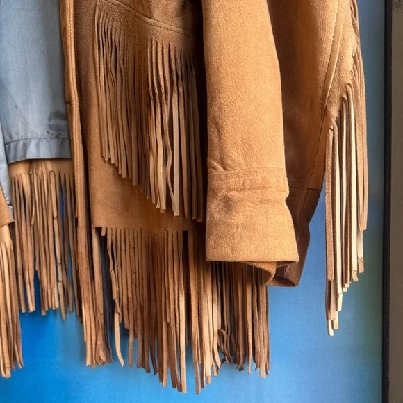 Vintage Women's Tan Suede Fringe Leather Jacket - Picture 2 of 12